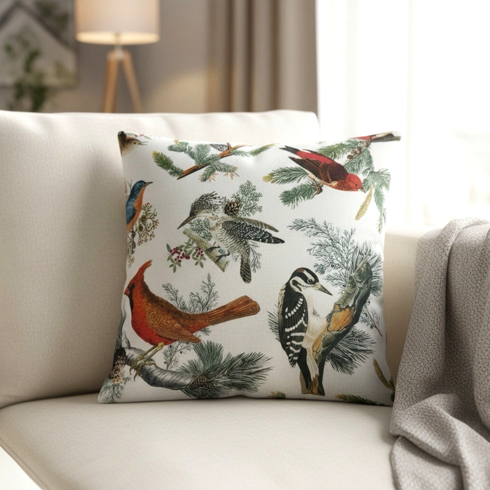 Pottery Barn Bird Pillow Cover 20x20 Cotton Linen Blend Woodland Cardinal